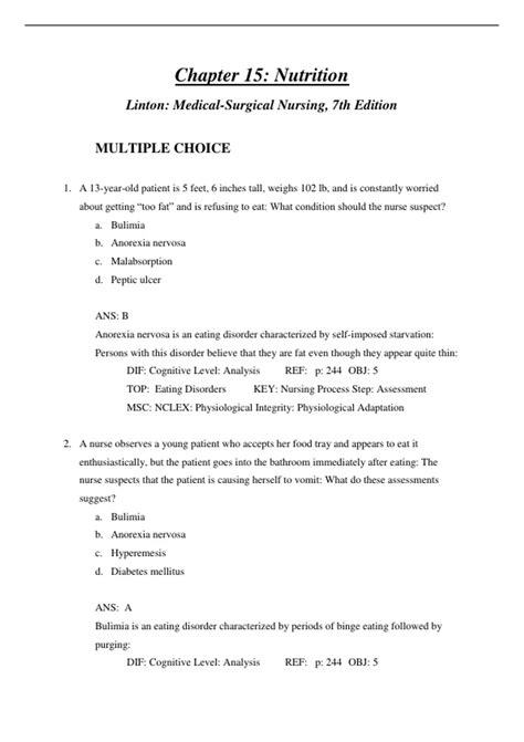 Chapter 15: Nutrition |Linton: Medical-Surgical Nursing, 7th Edition