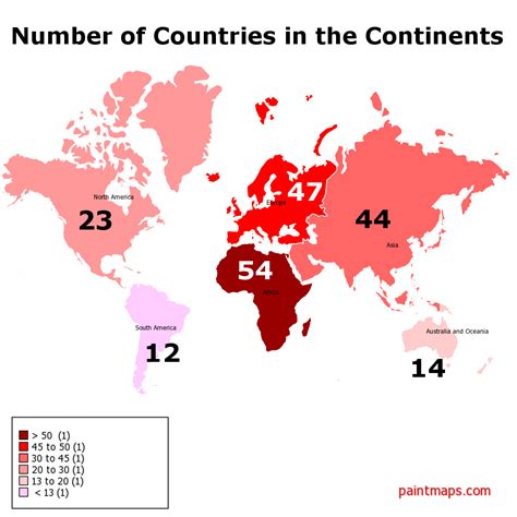 Number of Countries in the Continents : r/MapPorn