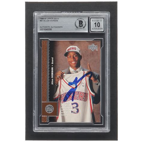 Allen Iverson Signed 1996 97 Upper Deck 91 RC BGS Autograph Graded