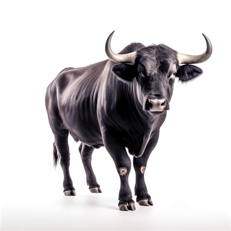 Premium AI Image | A black bull with horns is standing in front of a ...