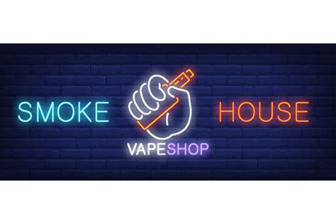 Smoke House Vape Shop Neon Sign Hand Ho Graphic By Pch Vector