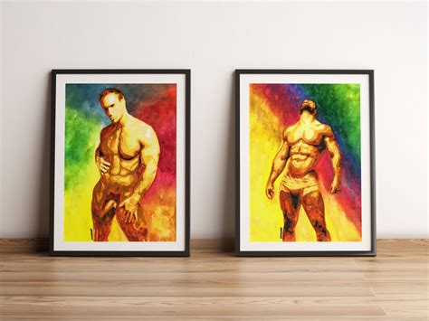 Set Of 2 Gay Art Print Nude Male Figure Drawings Of Men Etsy