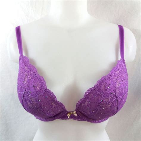 Victorias Secret Dream Angels Push Up Bra 34d Purple Lace With Rhinestone Gems Victoriassecret