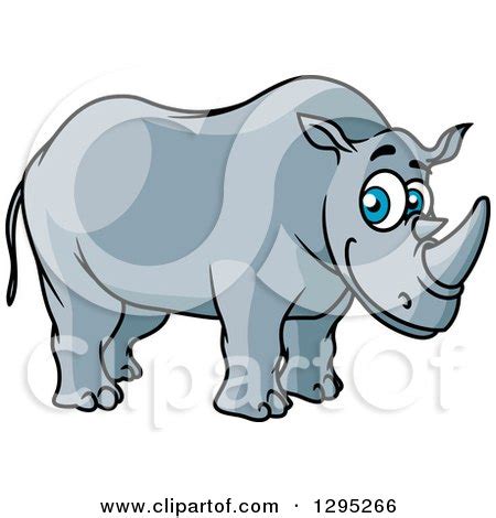 Clipart of a Cartoon Happy Blue Eyed Rhino - Royalty Free Vector ...