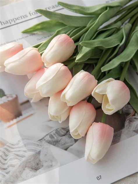 Pcs Plastic Artificial Tulip Romantic Baby Pink Artificial Tulip Stem