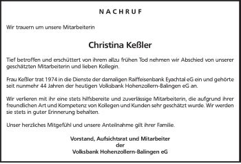 Traueranzeigen von Christina Keßler Schwarzwälder Bote Trauer