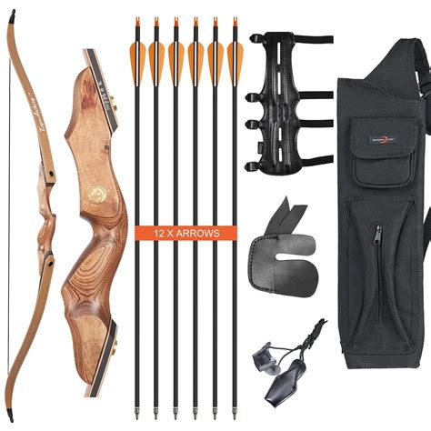 Archery 60 Takedown Recurve Bow And Arrow Set Wood Laminated Hunting