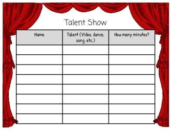 Talent Show Sign Up Sheet Spanish And English By Teach First And Travel