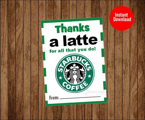 Starbucks Thank You Tag Thanks A Latte Thank You Tag Etsy