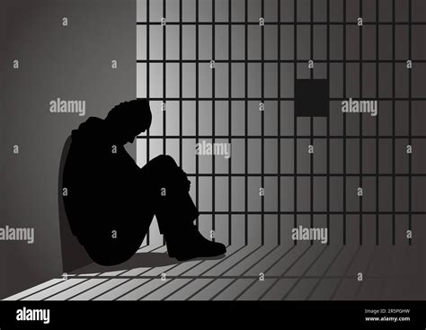 Silhouette Illustration Of A Man In Jail Stock Vector Image Art Alamy