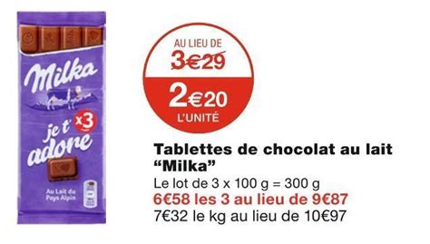 Promo Milka Tablettes De Chocolat Au Lait Chez Monoprix