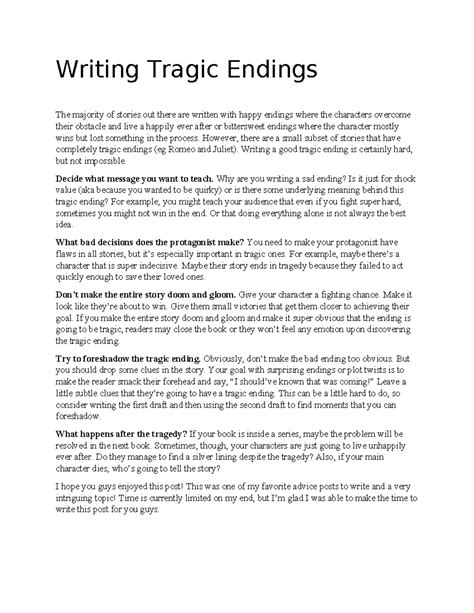 Writing Tragic Endings - However, there are a small subset of stories