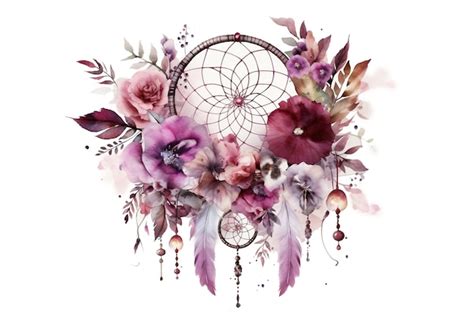 Premium Photo Watercolor Dream Catchers With Flowers And Feathers