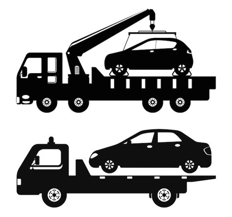 Premium Vector Black Silhouette Of Tow Truck Towing Car Trucking Vehicle Transportation Towage