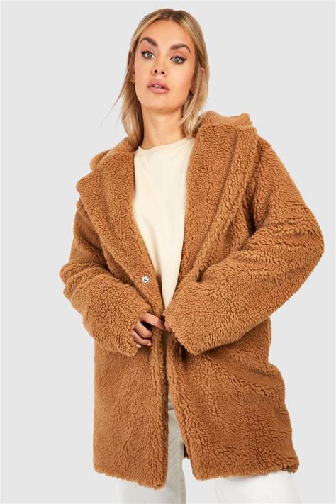 Plus Teddy Fur Coat Boohoo Uk