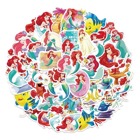 Amazon.com: 50Pcs Little Mermaid Ariel Themes Waterproof Stickers for ...