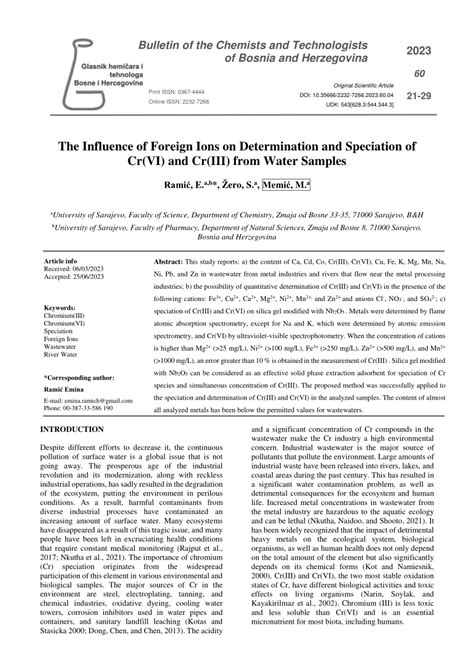 Pdf The Influence Of Foreign Ions On Determination And Speciation Of