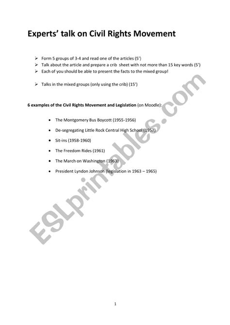 Civil Rights Movement Esl Worksheet By Fless