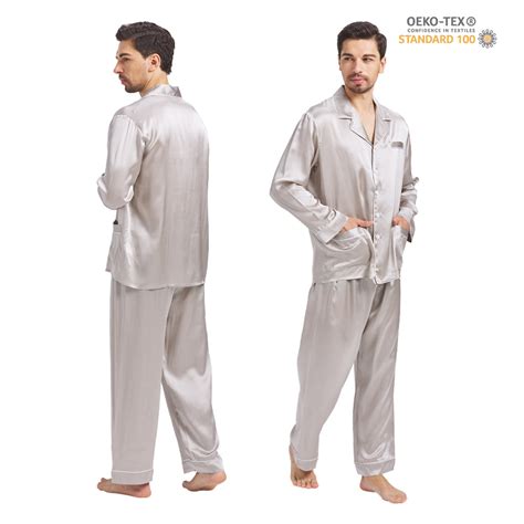 Mens Set Home Male Long Sleeves Silk Sleepwear Soft Organic Silk Pajama