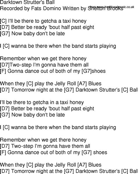 Old Time Song Lyrics With Guitar Chords For Darktown Strutter Ball C