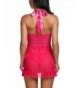 Women Lace Babydoll Sexy Lingerie Set Halter Chemise Nightwear Rose Red CU1802CQ7YC