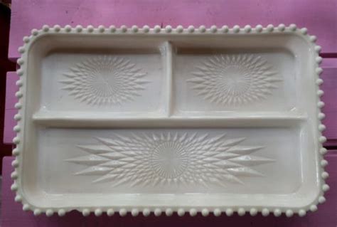 Vtg S Mid Century Jeanette Shell Pink Milk Glass Divided Hostess