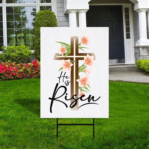 Happy Easter He Is Risen Yard Sign Coroplast Easter Sign Cross