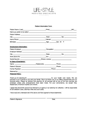 Fillable Online Patient Information Form Patient Name Last First