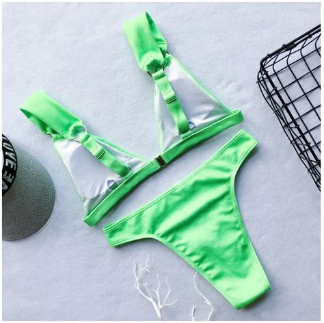 Custom Sexy Swimwear Ribbed Solid Color Triangle Bikini For Women Buy Hot Sexy Transparent