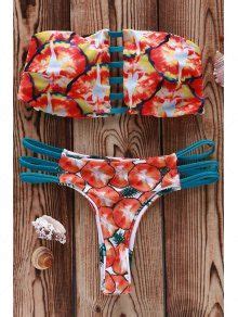 Pineapple Print Lace Up Bikini Set In White Zaful