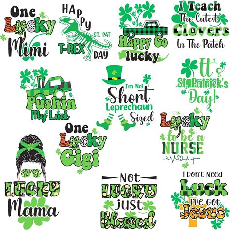 Gcarebb 12 Pcs St Patrick S Day Iron On Transfers Shamroc Htv Vinyl Iron On Decals