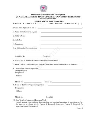 Fillable Online Application For Change Of Co Supervisor JNTUA Fax