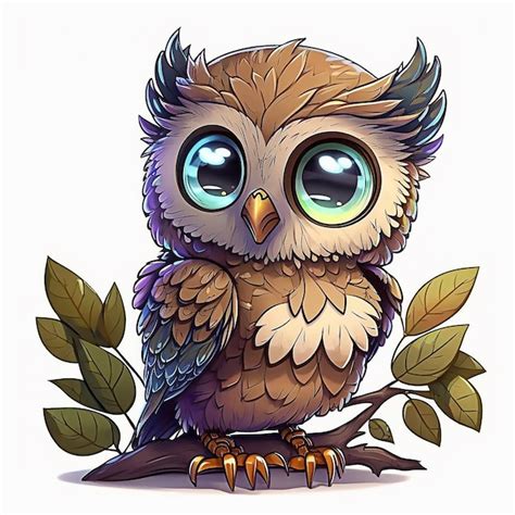 Premium Photo A Cartoon Owl With Big Eyes Sits On A Branch