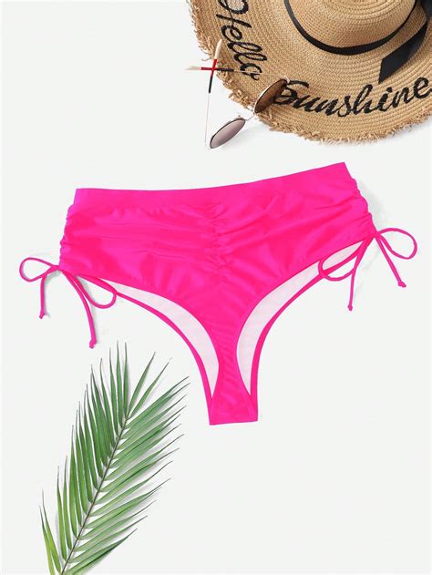Shein Swim Curve Summer Beach Plus Drawstring Side Ruched Bikini Bottom Shein Uk