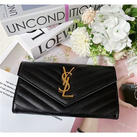 二手真品ysl Monogram粒面壓紋皮革大型翻蓋錢包 372264bow011000 蝦皮購物