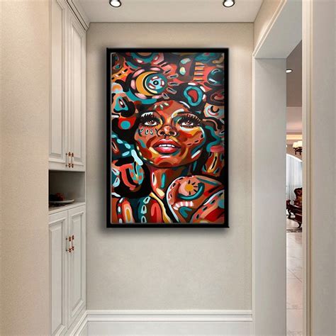 African Women Colorful Canvas Painting, Abstract Design African Women ...