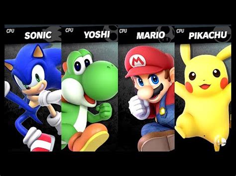 Sonic VS Yoshi VS Mario VS Pikachu LV 9 CPU Battle Super Smash Bros