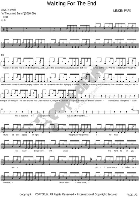 Waiting For The End Arr Copydrum By Linkin Park Sheet Music For