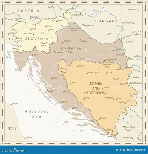 Map Of The Western Balkans Retro Colors Stock Vector Illustration Of