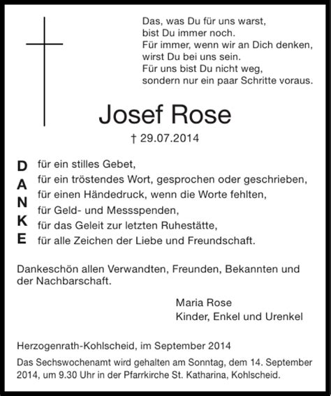 Traueranzeigen Von Josef Rose Aachen Gedenkt