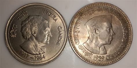 Big 5 Ruppees Two Coin Set Indra Gandhi Ji Jawaharlal Nehru Ji