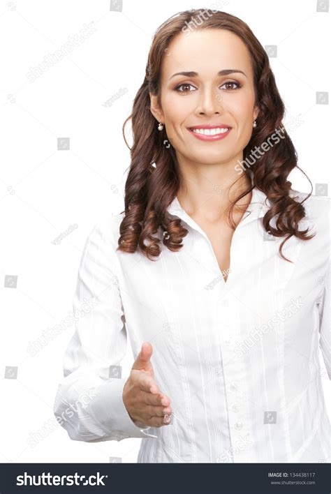 Business Woman Giving Hand Handshake Isolated Stock Photo 134438117