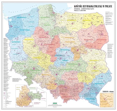 Mapa ścienna Polska mapa podziału Kościoła Katolickiego Sklep