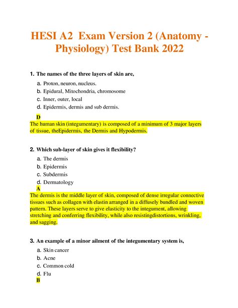 Hesi A2 Exam Version 2 Anatomy Physiology Test Bank 2022 Questions