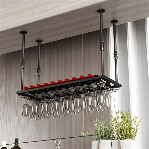 Modern Iron Wine Bottle & Glass Rack Hanging Adjustable Wine Rack Kit ...