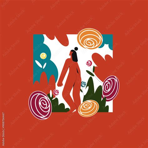 Vector De Stock Naked Woman Barefoot Walking In Nature With Flower Bud Vector Illustration Nude