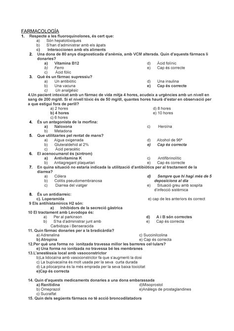 Examen 2009 preguntas y respuestas FARMACOLOGÍA Respecte a les