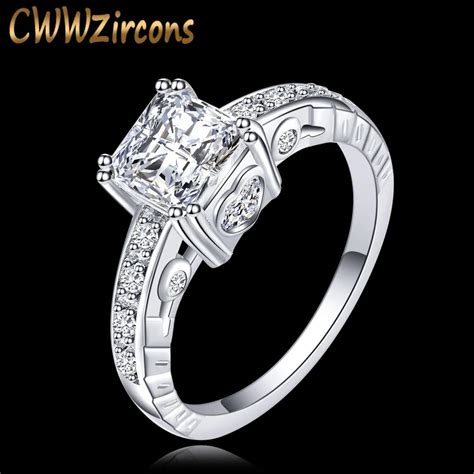 Cwwzircons Luxury Womens Rings Jewelry Princess Cut Square Cz