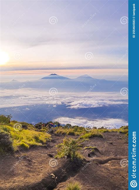 Sunsire View Mt Merbabu & Mt Merapi from Mt Sumbing Stock Image - Image ...