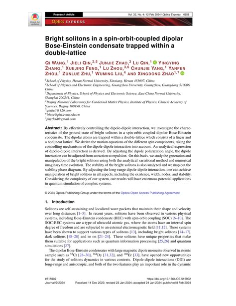 Pdf Bright Solitons In A Spin Orbit Coupled Dipolar Bose Einstein